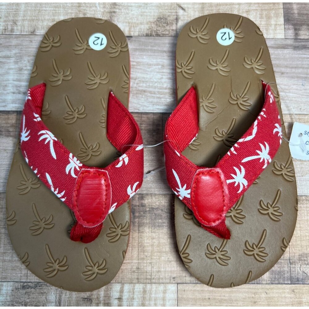 Red Palm Tree Print Kids Flip-Flops Size 12